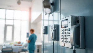Activate an Emergency Call System with a sleek design in a hospital environment.
