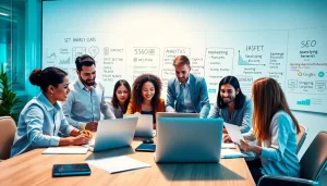 Optimize your presence with a search optimization company through teamwork in a modern office setting.