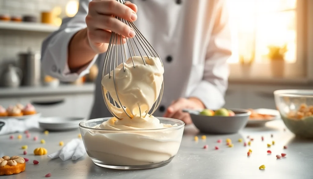Maak mousseline crème met een professionele bakker in een lichte keuken