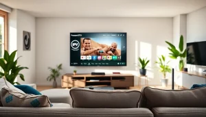 Regarder Code iptv sur un écran de télévision moderne dans un salon accueillant.