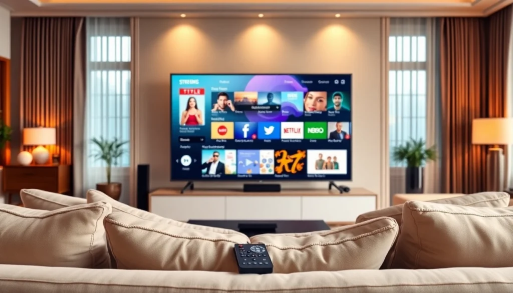Comprar IPTV en un moderno salón con televisión y sofá acogedor.