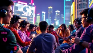 A vibrant gaming environment of matador168 showcasing intense competition among diverse gamers.