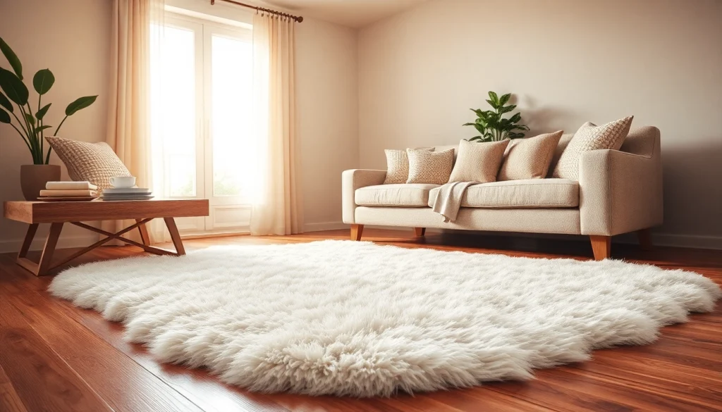 Enhance your home decor with a luxurious Double sheepskin rug, showcasing its soft texture in a cozy living space.