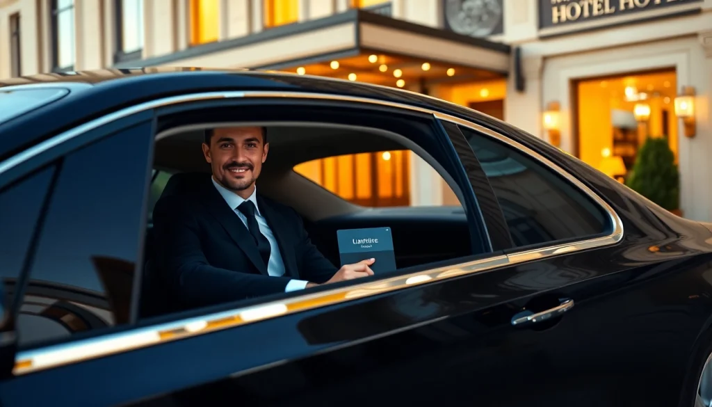 Experience luxury with our vip chauffeur service, featuring a professional driver and a sleek black sedan.