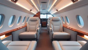 Elevate your experience with exquisite interiors for the Aerospace Sector featuring luxury seating and modern design.