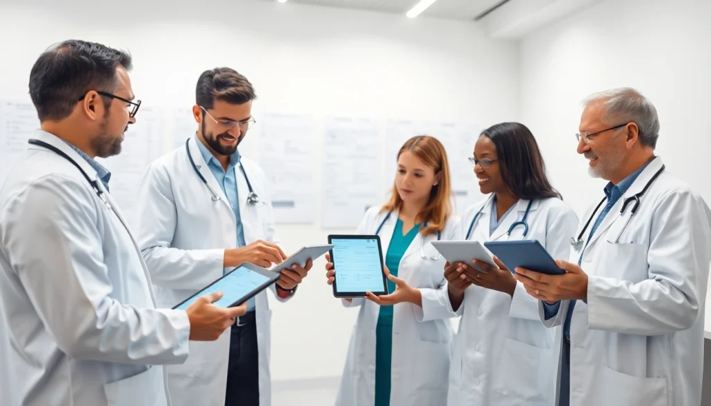 Discussing eprescribing compliance among healthcare professionals in a modern office setting.