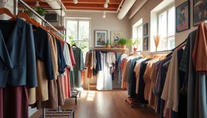 Showcasing vibrant vintage clothing Copenhagen with unique pieces in a stylish boutique.