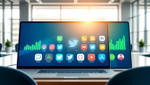 Showcase of the best smm panel with vibrant icons, reflecting modern social media marketing.