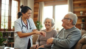 Engaging scene of in home care austin tx showing caregiver assisting senior in a cozy environment.