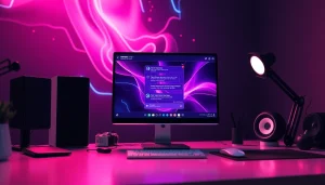 Engage with NSFW AI chat in a vibrant digital art workspace featuring a sleek interface.