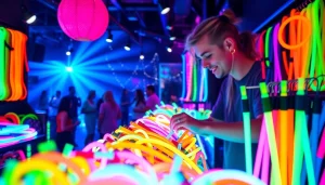 Shop for rave accessories at a vibrant rave store Miami filled with neon glow sticks.