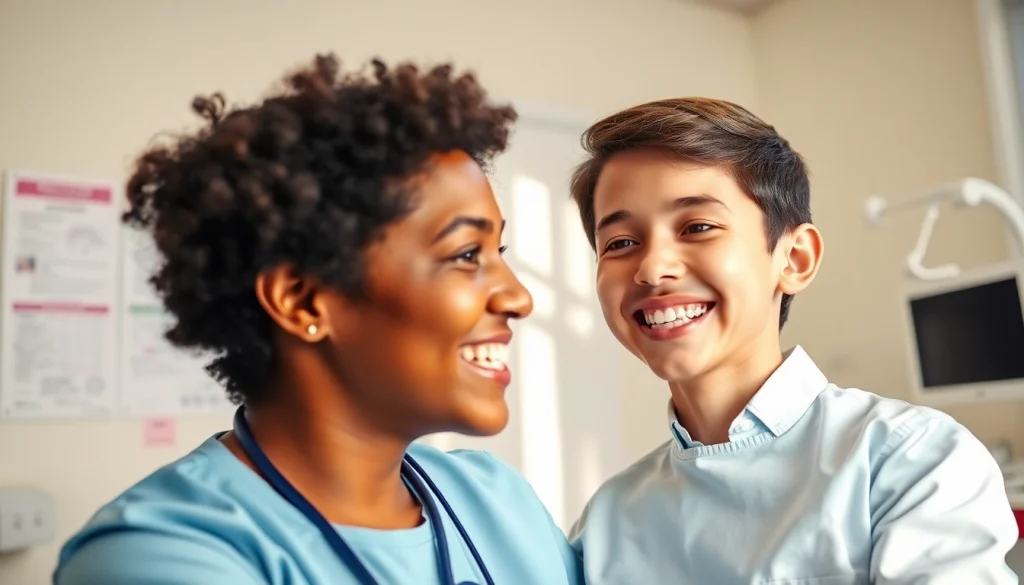 Orthodontist adjusts braces Myrtle Beach for a young patient in a friendly clinic environment.