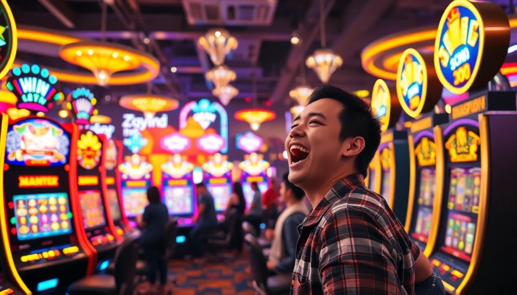 Menyaksikan pemain bahagia memainkan qqmacan slot dalam suasana kasino yang vibrant.
